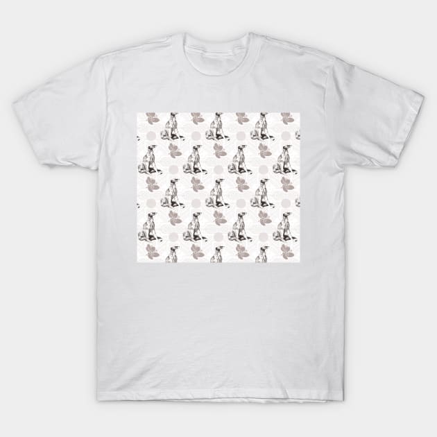 Sitting dog pattern in gray tones T-Shirt by Uniquepixx